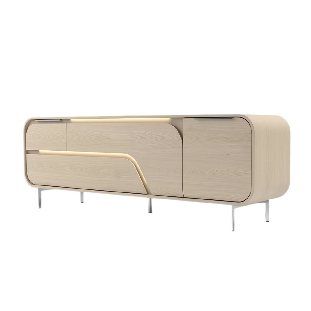 **Moderne Houten Dressoir met Verlichting en Strakke Lijnen**
