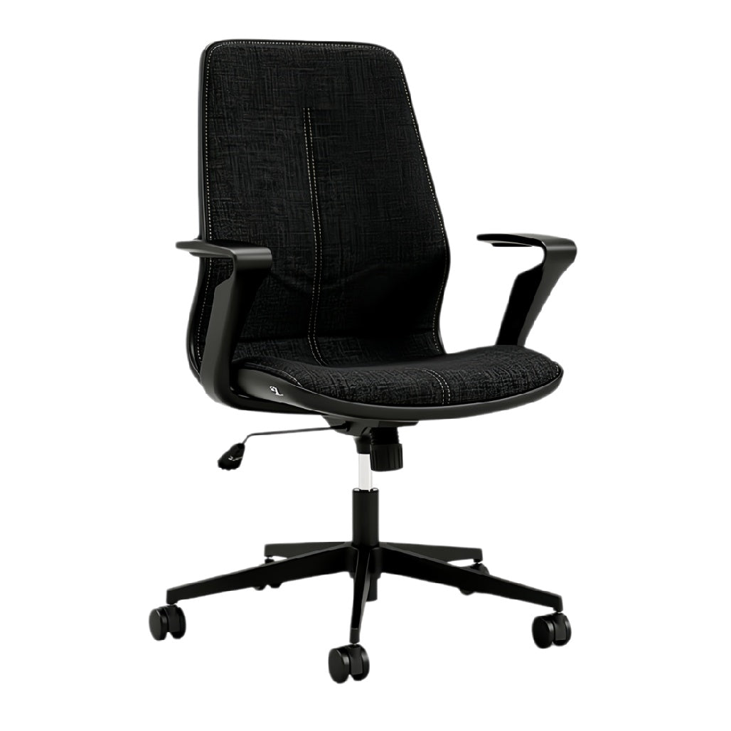 Titel in het Nederlands: **Ergonomische Zwart Kantoorzit met Verstelbare Hoogte en Wielen**